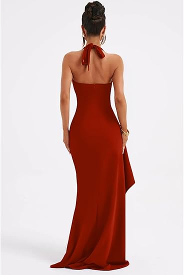 Women's Sexy Deep V Neck Halter High Split Evening Dresses